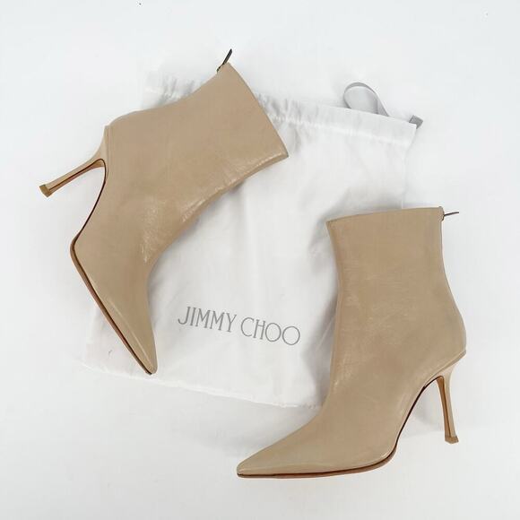 Jimmy Choo Tan Beige Leather Retro y2k Pointed Toe Heeled Ankle Boot IT 40.5 - Picture 1 of 12